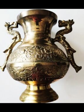 BRASS DRAGON 6.5" VASE KOREA VINTAGE SOLID HEAVY FLORAL...
